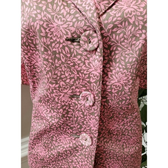 Sigrid Olsen Women Pink Floral Cotton Half Sleeve 3 Buttons Fitted Blazer - Picture 3 of 12